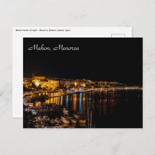Mahon harbour at night - Menorca, Spain Postcard (Front/Back)