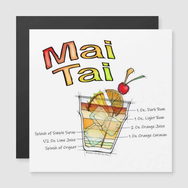 MAI TAI COCKTAIL RECIPE ART MAGNETIC INVITATION (Front/Back)