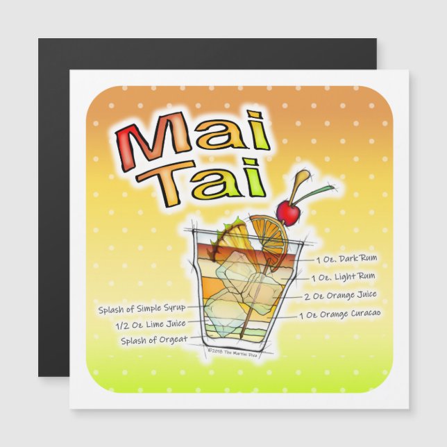 MAI TAI COCKTAIL RECIPE ART MAGNETIC INVITATION (Front/Back)