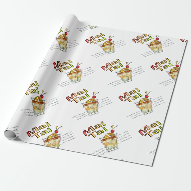MAI TAI COCKTAIL RECIPE ART WRAPPING PAPER (Unrolled)