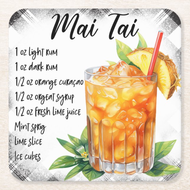 Mai Tai Square Paper Coaster (Front)