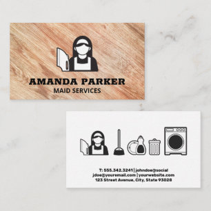 Maid and Cleaning Products Icons   Wood Business Card