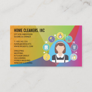 Maid and Cleaning Services Icons   Colourful Business Card
