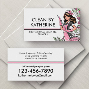 Maid Cleaners Housekeeping Pink Business Card