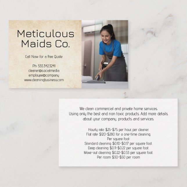 Maid Cleaning Bed Sheets Business Card (Front/Back)