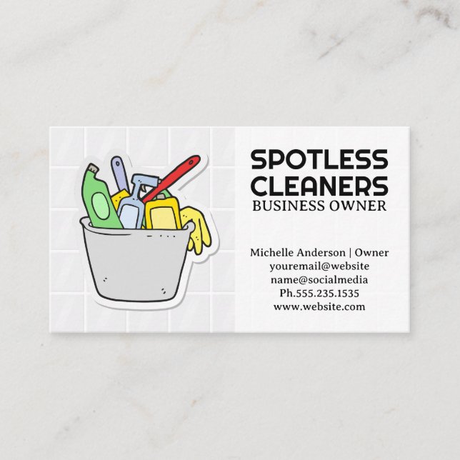 Maid Cleaning Equipment | Bathroom Tiles Business Card (Front)