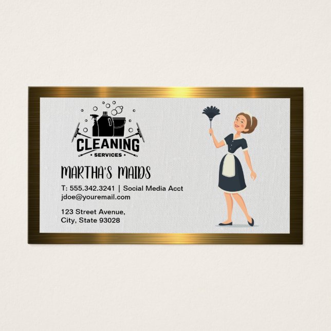 Maid Cleaning | Home Cleaner Tools | Gold Border (Front)