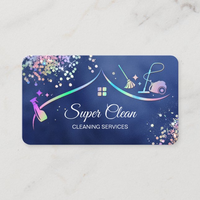 Maid Cleaning House Holographic Sparkling Business Business Card (Front)