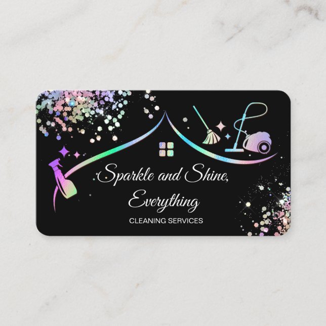 Maid Cleaning House Holographic Sparkling Business Business Card (Front)