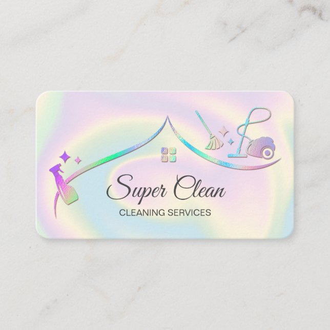 Maid Cleaning House Holographic Sparkling Business Card (Front)