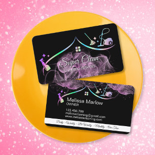 Maid Cleaning House Holographic Sparkling Business Card