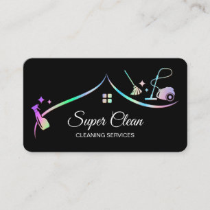 Maid Cleaning House Holographic Sparkling Business Card