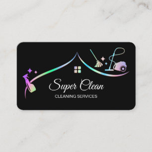 Maid Cleaning House Holographic Sparkling Business Card