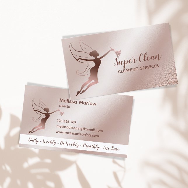 Maid Cleaning House professional Cleaning Services Business Card (rose gold cleaning fairy)