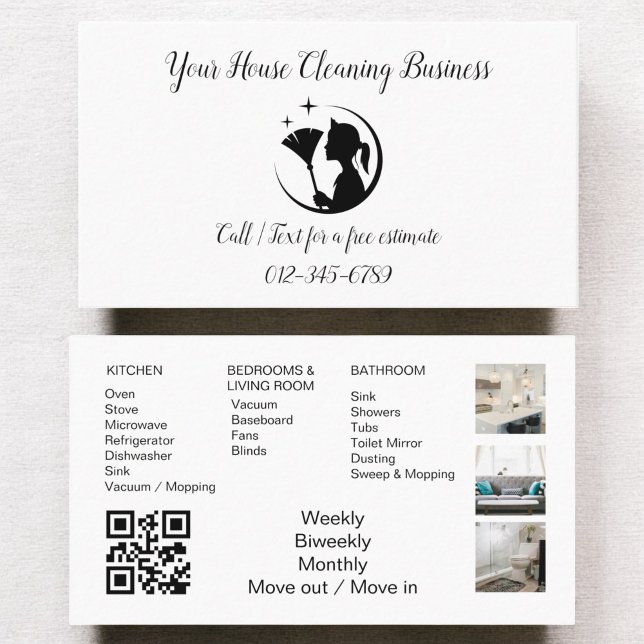 Maid Cleaning House QR Code Sparkling Business Card (Creator Uploaded)