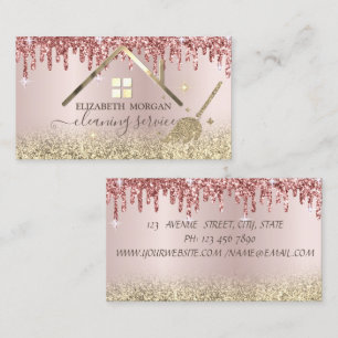 Maid Cleaning House Roof Gold Glitter Drips Business Card
