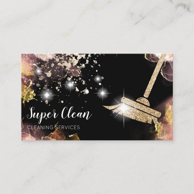Maid Cleaning House Sparkling Dripping Gold Busine Business Card (Front)