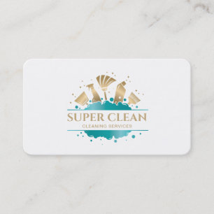 Maid Cleaning House Sparkling Gold Business Card