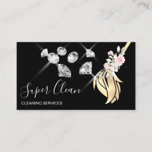 Maid Cleaning House Sparkling gold diamonds Business Card