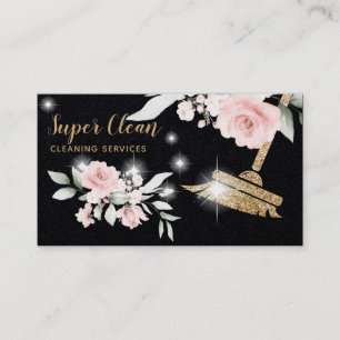 Maid Cleaning House Sparkling Gold Floral Business Business Card