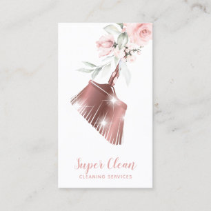 Maid Cleaning House Sparkling Gold Floral Business Card