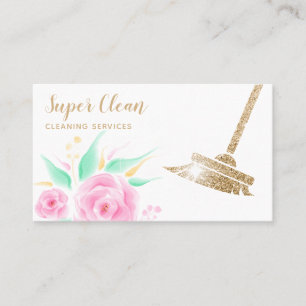Maid Cleaning House Sparkling Gold Floral Business Card