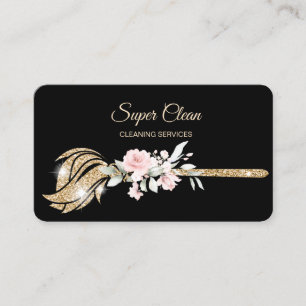 Maid Cleaning House Sparkling  gold floral Business Card