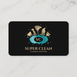 Maid Cleaning House Sparkling  Gold Monogram Business Card