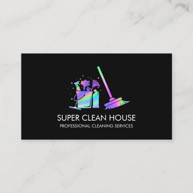 Maid Cleaning House Sparkling Holograph Business C Business Card (Front)