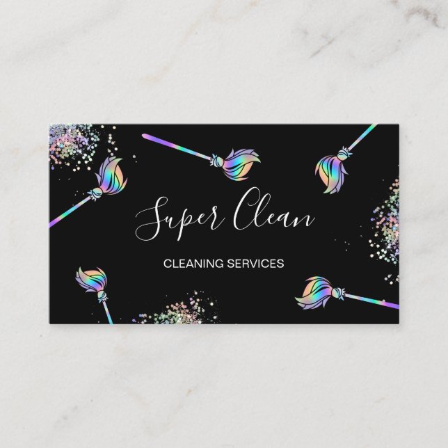 Maid Cleaning House Sparkling Holograph Business C Business Card (Front)