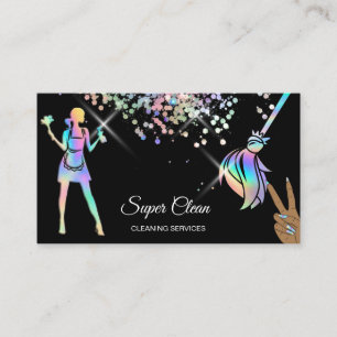 Maid Cleaning House Sparkling Holograph Business C Business Card