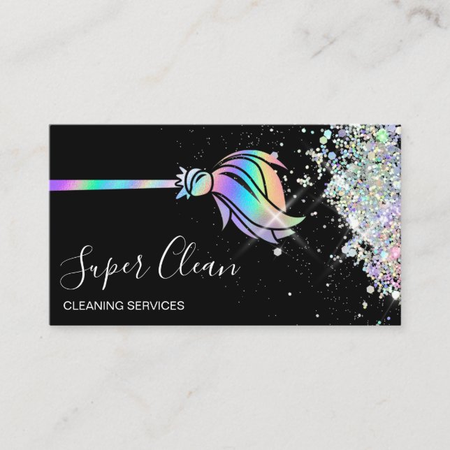 Maid Cleaning House Sparkling Holograph Business C Business Card (Front)