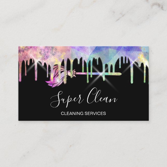Maid Cleaning House Sparkling Holograph Business C Business Card (Front)