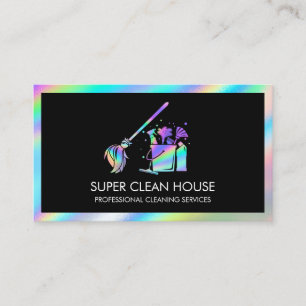 Maid Cleaning House Sparkling Holograph Business C Business Card