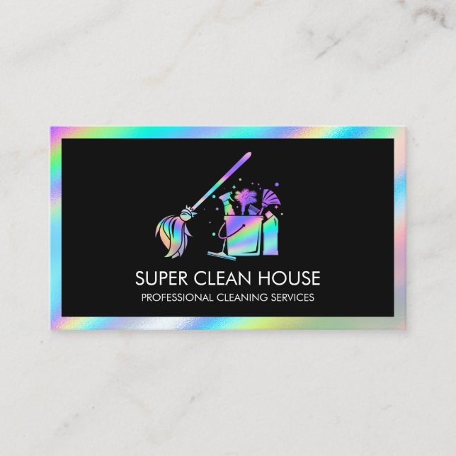 Maid Cleaning House Sparkling Holograph Business C Business Card (Front)