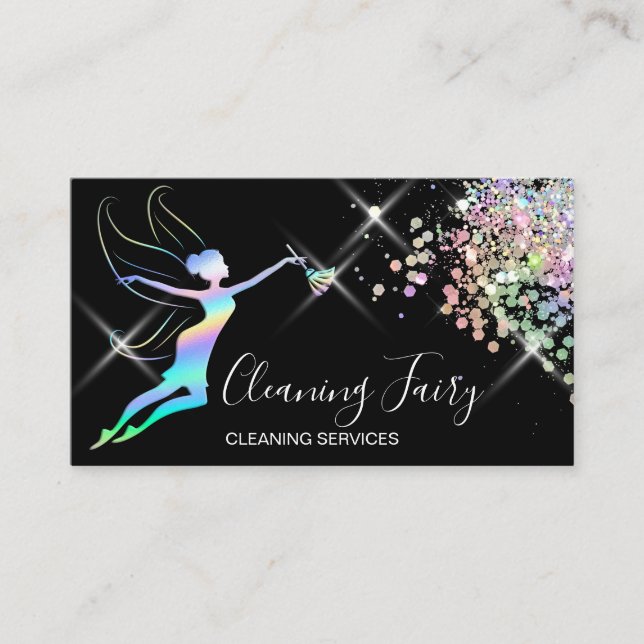 Maid Cleaning House Sparkling Holograph Business C Card (Front)