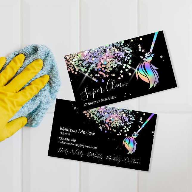 Maid Cleaning House Sparkling Holograph Business Card (Creator Uploaded)