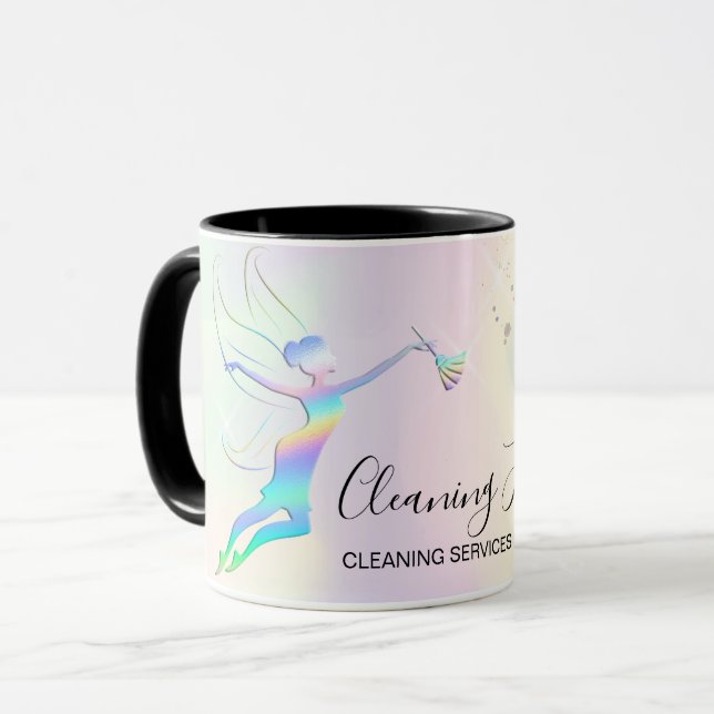 Maid Cleaning House Sparkling Holograph Fairy Mug (Front Left)