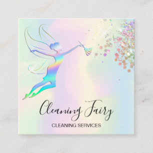 Maid Cleaning House Sparkling Holograph Fairy Square Business Card