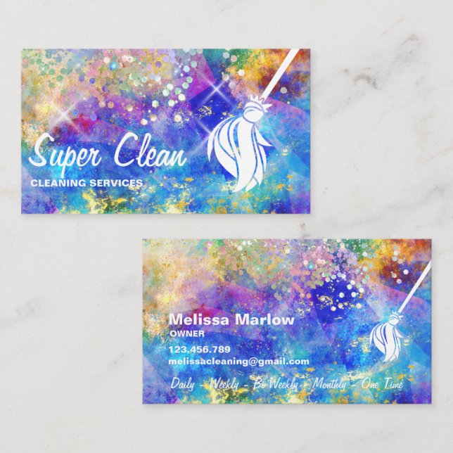Maid Cleaning House Sparkling Holograph Opal Busin Business Card (Front/Back)