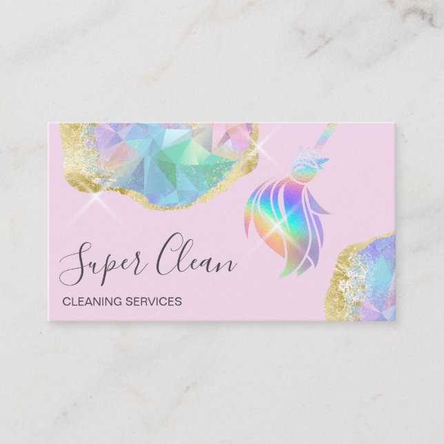 Maid Cleaning House Sparkling Holograph Opal Busin Business Card (Front)