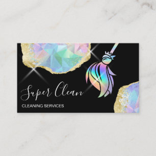 Maid Cleaning House Sparkling Holograph Opal Business Card