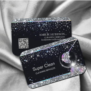 Maid Cleaning House Sparkling Holograph QR code Business Card