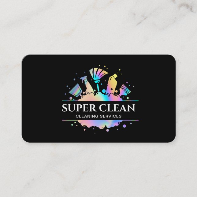 Maid Cleaning House Sparkling Holographic Business Business Card (Front)
