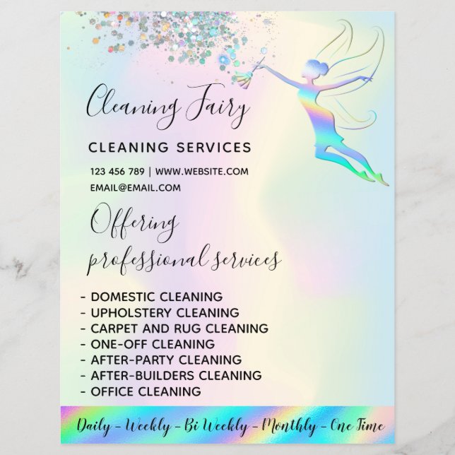 Maid Cleaning House Sparkling Holographic Flyer (Front)