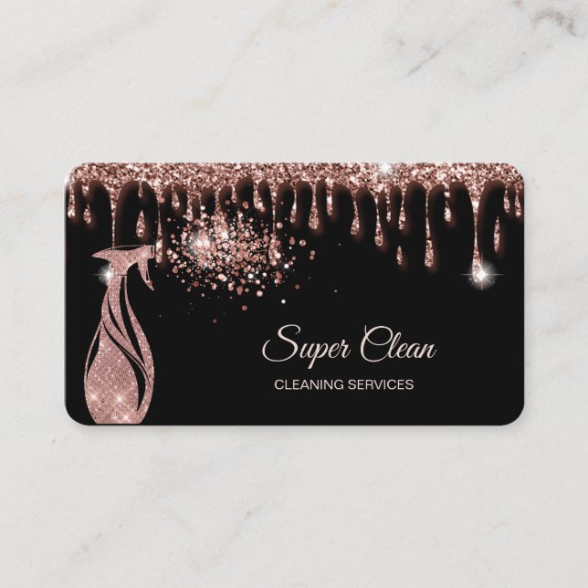 Maid Cleaning House Sparkling rose gold Business C Business Card (Front)