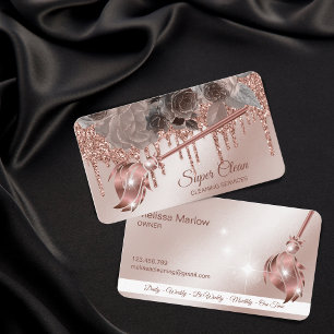 Maid Cleaning House Sparkling rose gold Business C Business Card