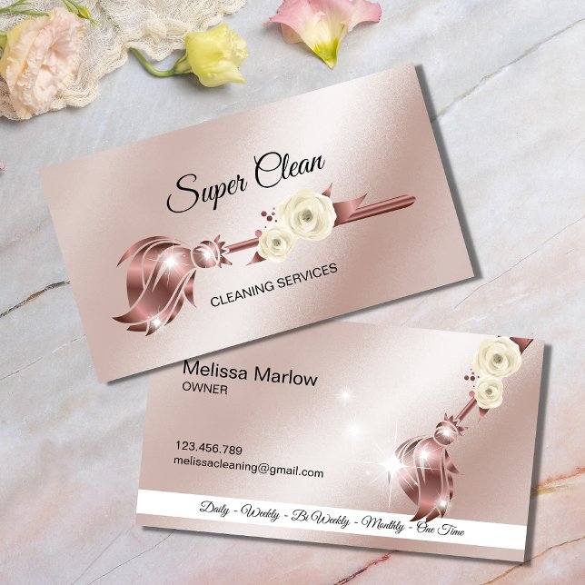 Maid Cleaning House Sparkling rose gold Business C Business Card (Creator Uploaded)