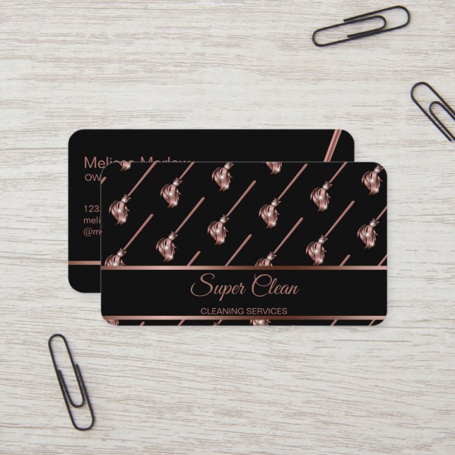 Maid Cleaning House Sparkling rose gold Business C Business Card (Front/Back In Situ)