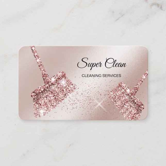 Maid Cleaning House Sparkling rose gold Business C Business Card (Front)